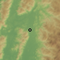 Shaded relief of the 60 km around Rimba Panjang, drawn from the GMTED2010 grid