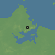 Shaded relief of the 60 km around Sandakan, drawn from the GMTED2010 grid