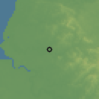Shaded relief of the 60 km around Saratok, drawn from the GMTED2010 grid