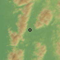 Shaded relief of the 60 km around Sauk, drawn from the GMTED2010 grid