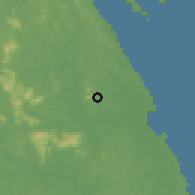 Shaded relief of the 60 km around Sedili Besar, drawn from the GMTED2010 grid