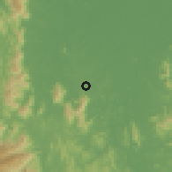 Shaded relief of the 60 km around Batang Merbau, drawn from the GMTED2010 grid