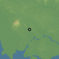 Shaded relief of the 60 km around Sekudai, drawn from the GMTED2010 grid