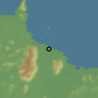 Shaded relief of the 60 km around Sematan Bazaar, drawn from the GMTED2010 grid