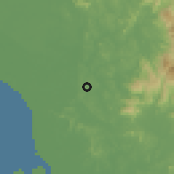 Shaded relief of the 60 km around Batu Arang, drawn from the GMTED2010 grid