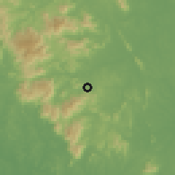 Shaded relief of the 60 km around Senaling, drawn from the GMTED2010 grid