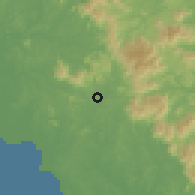 Shaded relief of the 60 km around Seremban, drawn from the GMTED2010 grid