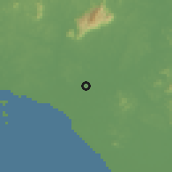 Shaded relief of the 60 km around Serom, drawn from the GMTED2010 grid