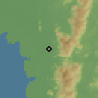 Shaded relief of the 60 km around Simpang, drawn from the GMTED2010 grid