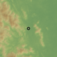 Shaded relief of the 60 km around Simpang Durian, drawn from the GMTED2010 grid