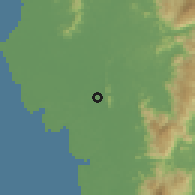 Shaded relief of the 60 km around Simpang Empat, drawn from the GMTED2010 grid