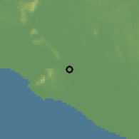 Shaded relief of the 60 km around Sri Gading, drawn from the GMTED2010 grid