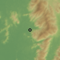 Shaded relief of the 60 km around Sungai Bayor, drawn from the GMTED2010 grid