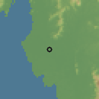 Shaded relief of the 60 km around Sungai Bogak, drawn from the GMTED2010 grid