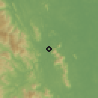 Shaded relief of the 60 km around Sungai Dua, drawn from the GMTED2010 grid