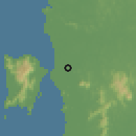 Shaded relief of the 60 km around Sungai Dua, drawn from the GMTED2010 grid