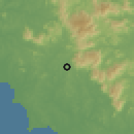 Shaded relief of the 60 km around Sungai Gadut, drawn from the GMTED2010 grid