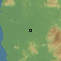 Shaded relief of the 60 km around Sungai Karangan, drawn from the GMTED2010 grid
