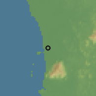 Shaded relief of the 60 km around Sungai Limau, drawn from the GMTED2010 grid
