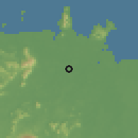 Shaded relief of the 60 km around Sungai Maong Bazaar, drawn from the GMTED2010 grid