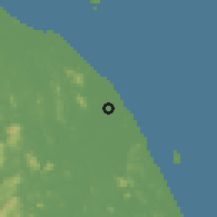 Shaded relief of the 60 km around Batu Enam, drawn from the GMTED2010 grid