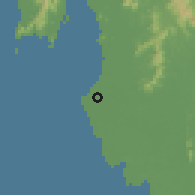 Shaded relief of the 60 km around Sungai Megat Aris, drawn from the GMTED2010 grid