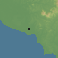 Shaded relief of the 60 km around Sungai Pelek, drawn from the GMTED2010 grid