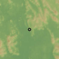 Shaded relief of the 60 km around Sungai Penjuring, drawn from the GMTED2010 grid