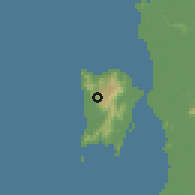 Shaded relief of the 60 km around Sungai Pinang, drawn from the GMTED2010 grid