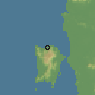 Shaded relief of the 60 km around Batu Feringgi, drawn from the GMTED2010 grid