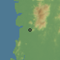 Shaded relief of the 60 km around Sungai Rotan, drawn from the GMTED2010 grid