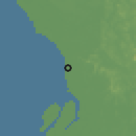Shaded relief of the 60 km around Sungai Sembilang, drawn from the GMTED2010 grid
