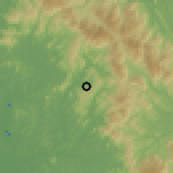Shaded relief of the 60 km around Sungai Tekali, drawn from the GMTED2010 grid