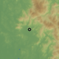 Shaded relief of the 60 km around Taman Greenwood, drawn from the GMTED2010 grid