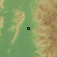 Shaded relief of the 60 km around Tambun, drawn from the GMTED2010 grid