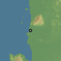 Shaded relief of the 60 km around Tanjong Dawai, drawn from the GMTED2010 grid