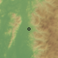 Shaded relief of the 60 km around Tanjong Rambutan, drawn from the GMTED2010 grid