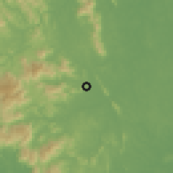 Shaded relief of the 60 km around Batu Kikir, drawn from the GMTED2010 grid