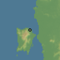 Shaded relief of the 60 km around Tanjung Bunga, drawn from the GMTED2010 grid