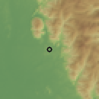 Shaded relief of the 60 km around Tapah, drawn from the GMTED2010 grid