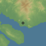 Shaded relief of the 60 km around Tawau, drawn from the GMTED2010 grid