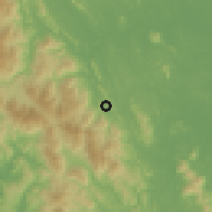Shaded relief of the 60 km around Telemong, drawn from the GMTED2010 grid