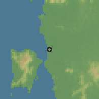 Shaded relief of the 60 km around Telok Ayer Tawar, drawn from the GMTED2010 grid