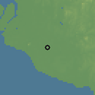 Shaded relief of the 60 km around Telok Datok, drawn from the GMTED2010 grid