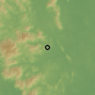Shaded relief of the 60 km around Batu Lapan, drawn from the GMTED2010 grid