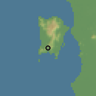 Shaded relief of the 60 km around Teluk Kumbar, drawn from the GMTED2010 grid