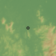 Shaded relief of the 60 km around Temangan, drawn from the GMTED2010 grid