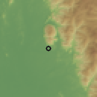 Shaded relief of the 60 km around Temoh, drawn from the GMTED2010 grid