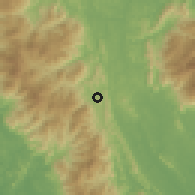 Shaded relief of the 60 km around Teras, drawn from the GMTED2010 grid