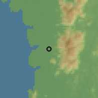 Shaded relief of the 60 km around Terong, drawn from the GMTED2010 grid